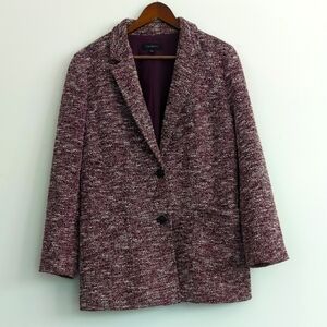 Talbots Petite Boucle Tweed Blazer Purple Lined Jacket  2 Pockets Size 12 Office